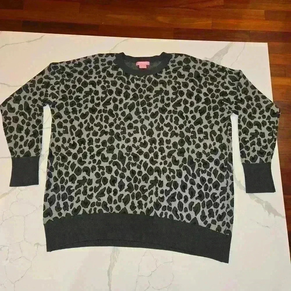Isaac Mizrahi Womens Crewneck Leopard Black Gray Sweater Size XXL - Picture 3 of 10